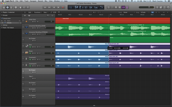 Schermafbeelding Logic X Pro met diverse sporen