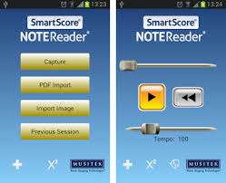 Het startscherm van Smartscore NoteReader, en het afspeelscherm nadat een scan
is genaakt.