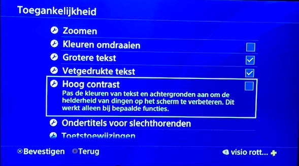 menu toegankelijkheid hoog contrast