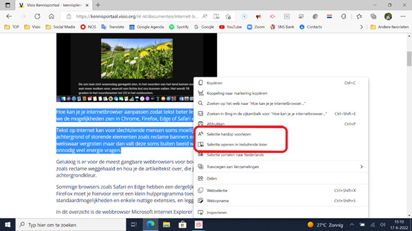 Geselecteerde tekst laten voorlezen in Edge