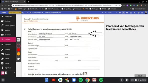 Voorbeeld van toevoegen van tekst in een schoolboek
