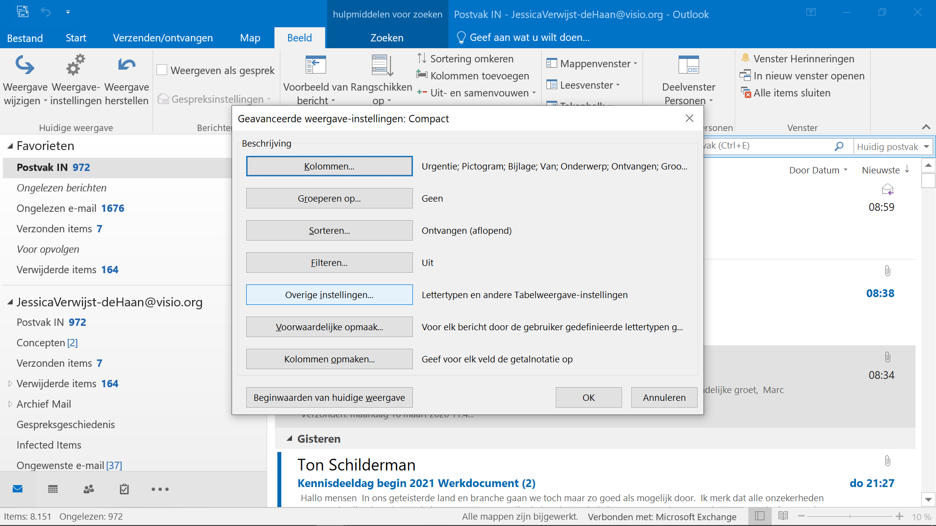 Outlook weergave instellingen
scherm