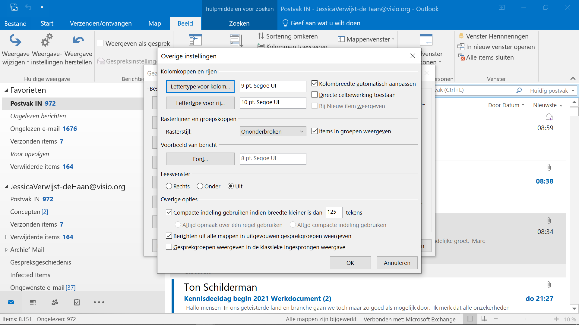 Outlook lettertype instellingen
scherm