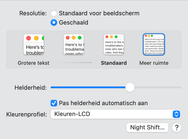 Instellingen voor beeldschermresolutie bij de Mac